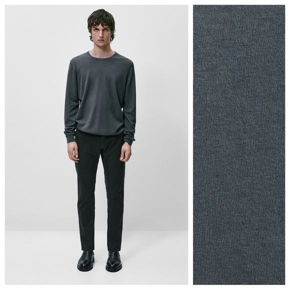 NWT. Massimo Dutti Man Gray Merino Wool/Cashmere Crew Neck Sweater. Size L. - Picture 1 of 12